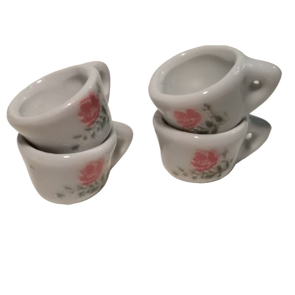 Miniature Tea Set Play Dishes Porcelain Pink Rose Teapot Creamer Sugar Dish Mini - Picture 11 of 11